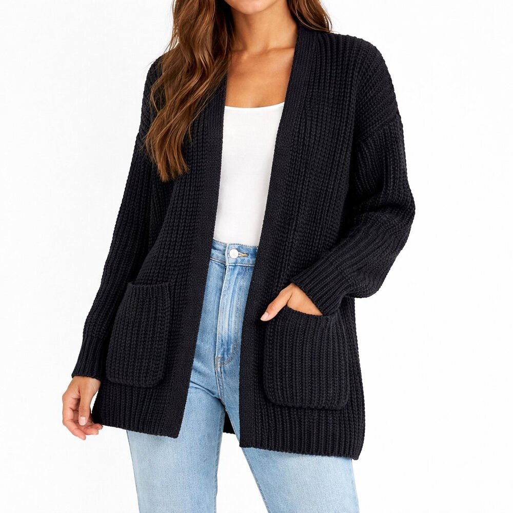 American Eagle AE Open Front Cardigan Oversized Black XL